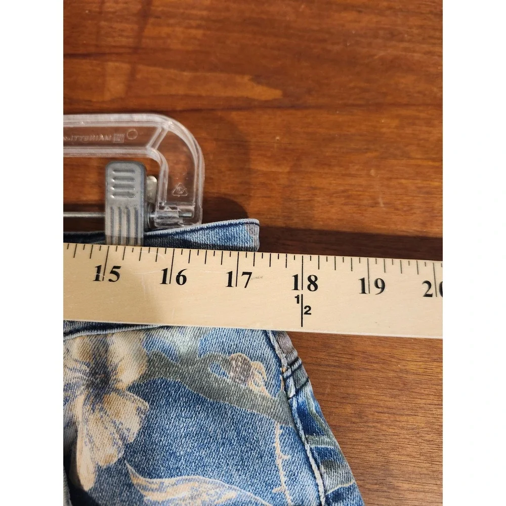 Flamingals Bermuda Shorts Women 2XL Blue Floral Print Stretch Denim High Rise